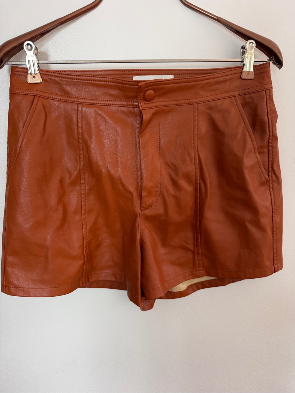Anthropologie High-Waist Faux Leather Shorts in Rust